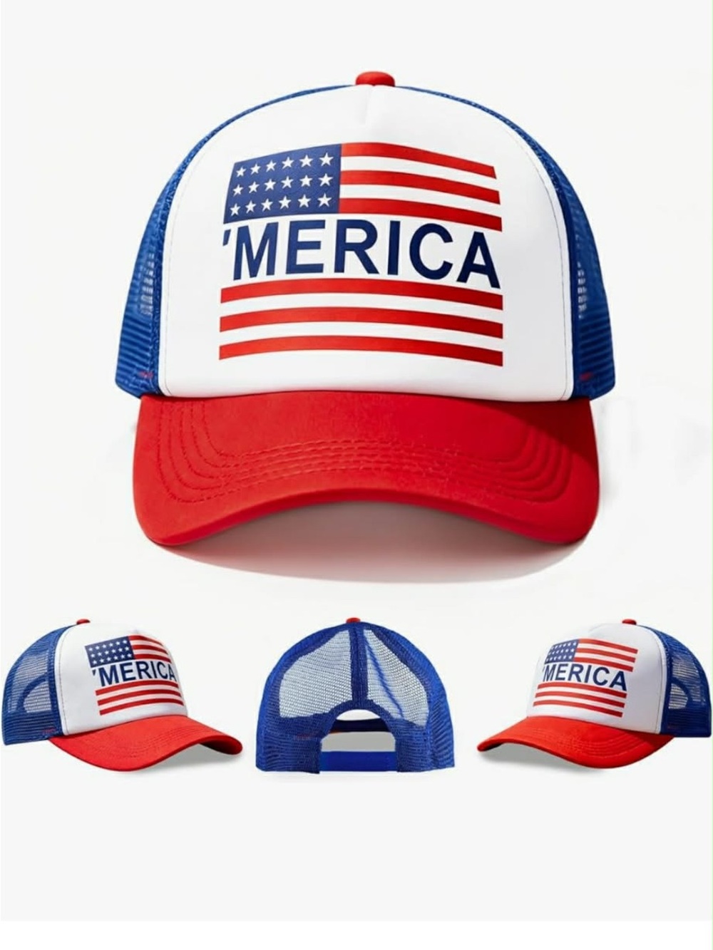 'MERICA Red White Blue Mesh Trucker Hat
